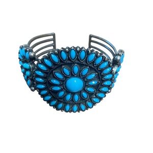 Avon Turquoise Color Cuff Bracelet Floral Southwestern Style Statement Jewelry